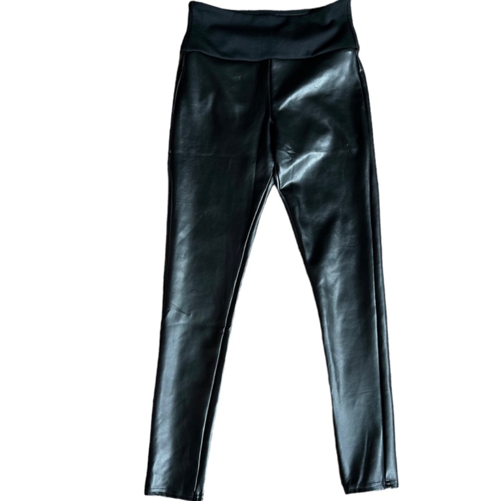 Spanx Red Hot Faux Leather‎ Shaping Black Leggings Sz S